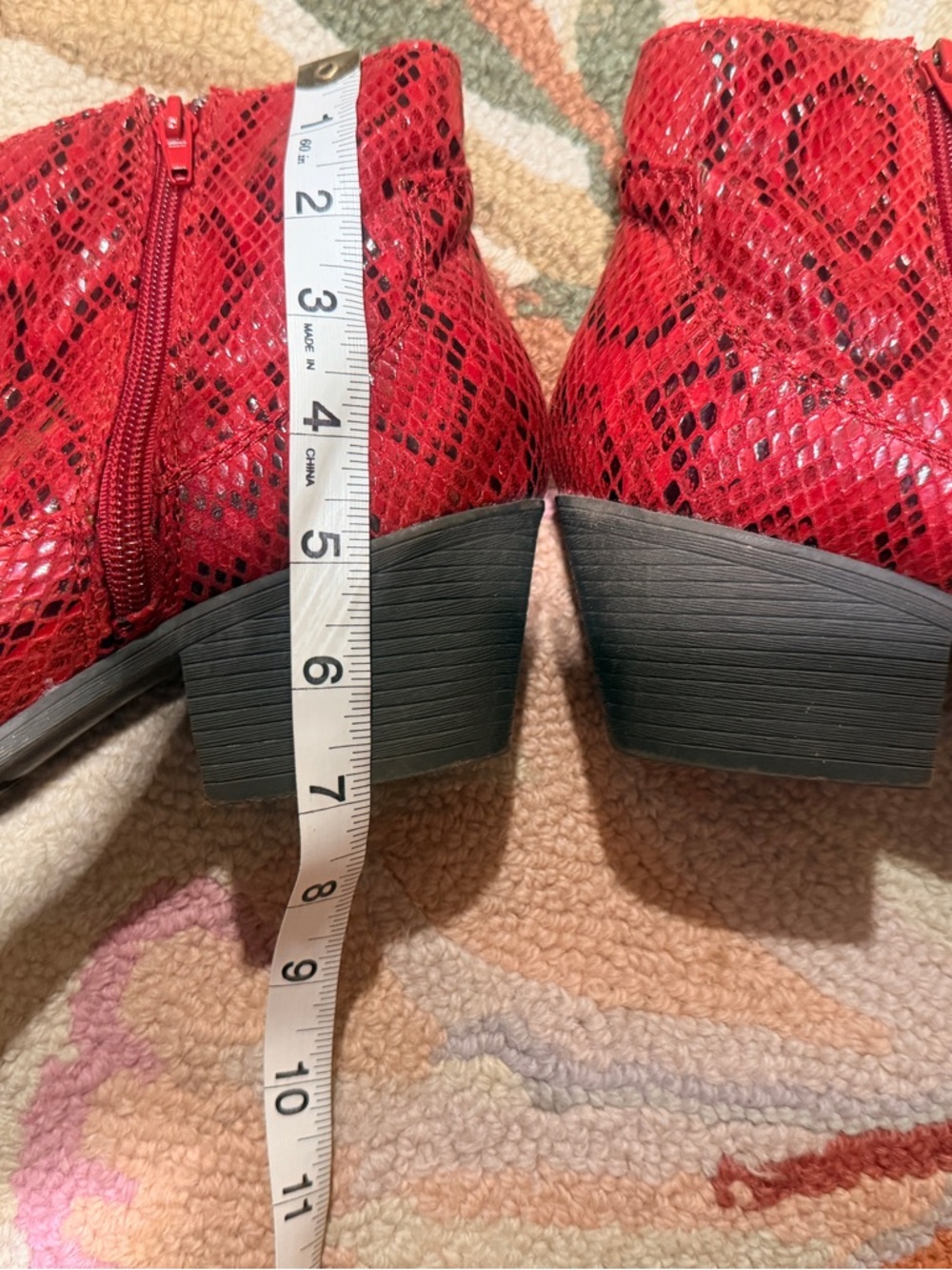 Rampage "Whendl" 8.5 Red Faux Snake Print Western Ankle Boots Zip side zip - Picture 5 of 7